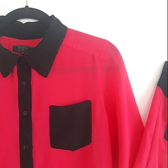 2/$35 Sale Guess Semi Sheer Blouse. Long Sleeves Size M EUC - Picture 1 of 8